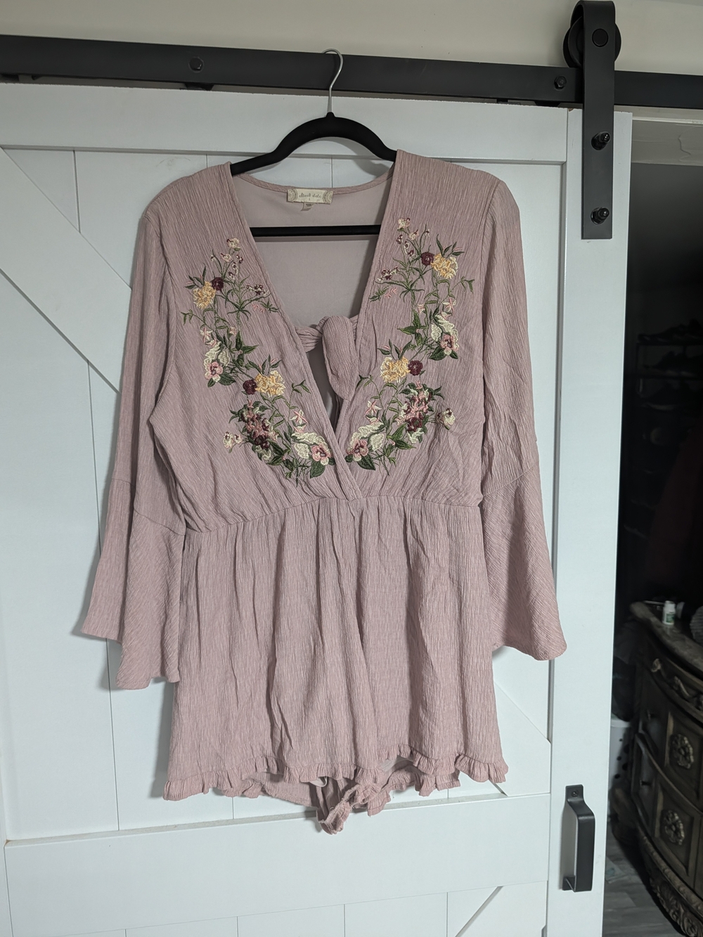 Free People Floral Embroidered Mini Dress in Pink Large